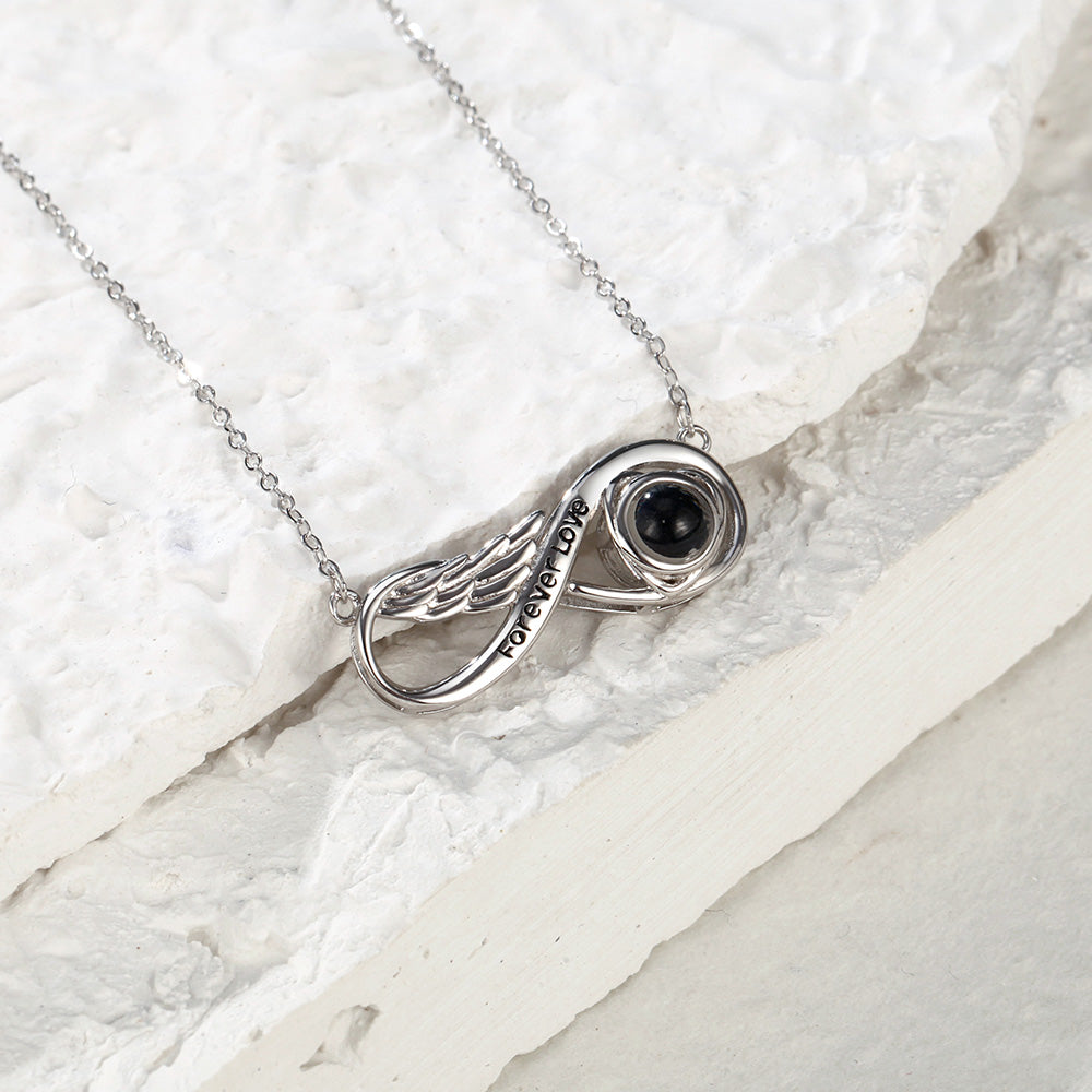 Collier infini à projection personnalisé gravé « Amour éternel »  en argent