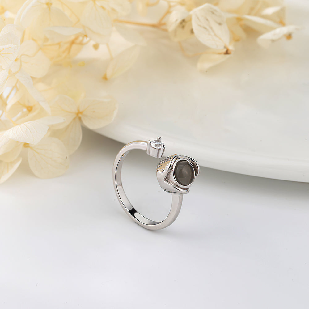 Bague de projection ajustable personnalisée « Je t'aime » en 100 langues avec Photo