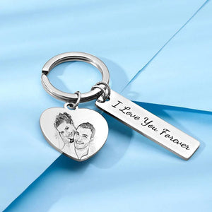 Custom Photo Keychain With Engraved Text Stainless Steel