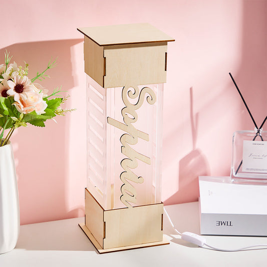 Personalized LED lamp with name in wood and acrylic