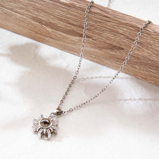 Personalized Sunflower Diamond Photo Projection Necklace
