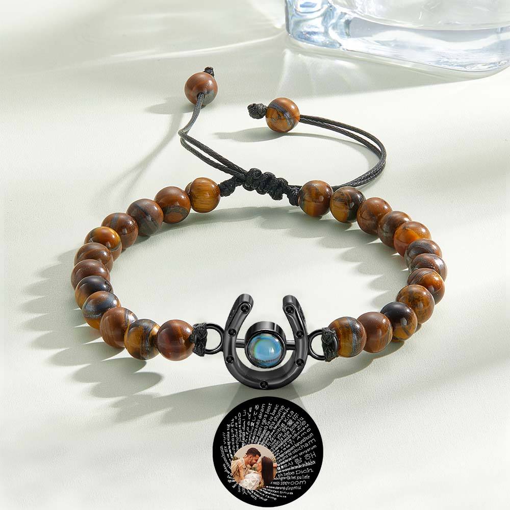 Bracelet personnalisé en forme de fer à cheval avec projection photo