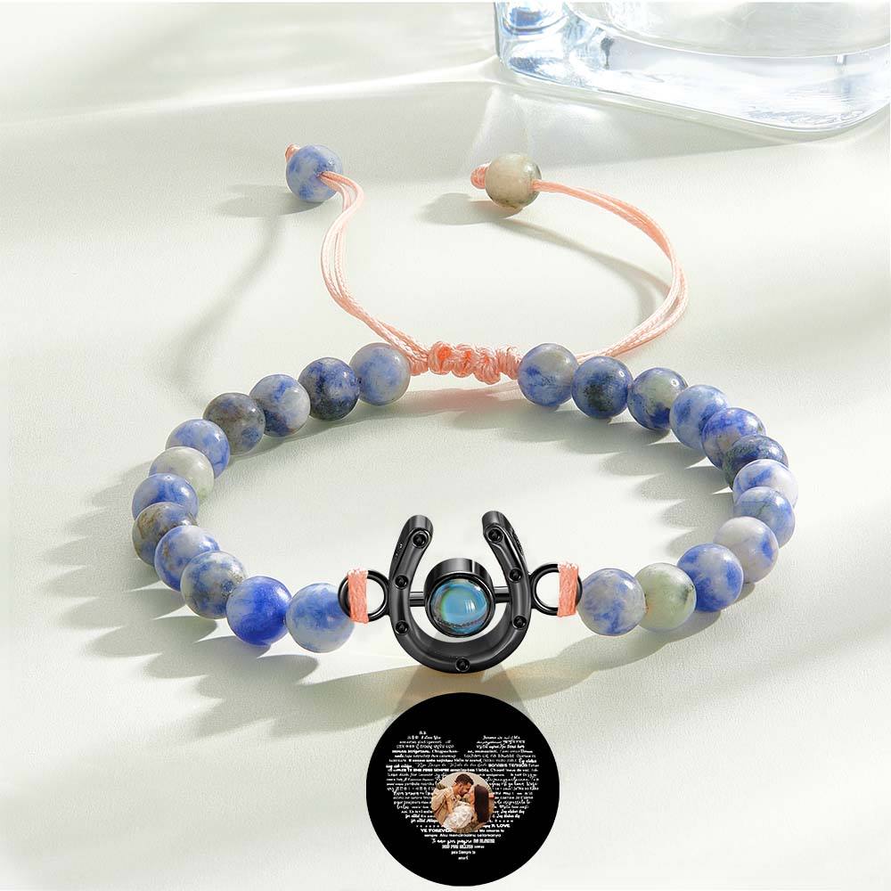 Bracelet personnalisé en forme de fer à cheval avec projection photo