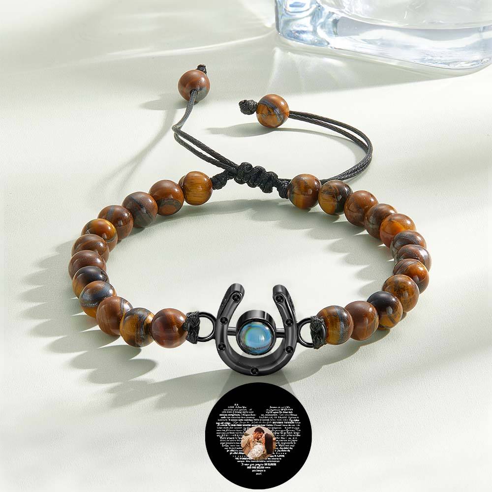 Bracelet personnalisé en forme de fer à cheval avec projection photo