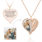 Personalized necklace with engraved photo and text, angel wings and heart