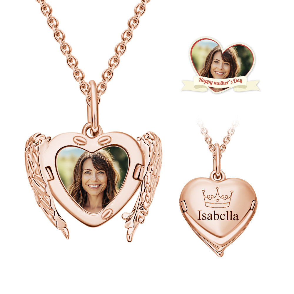 Collier médaillon gravé personnalisé, motif ailes d'ange