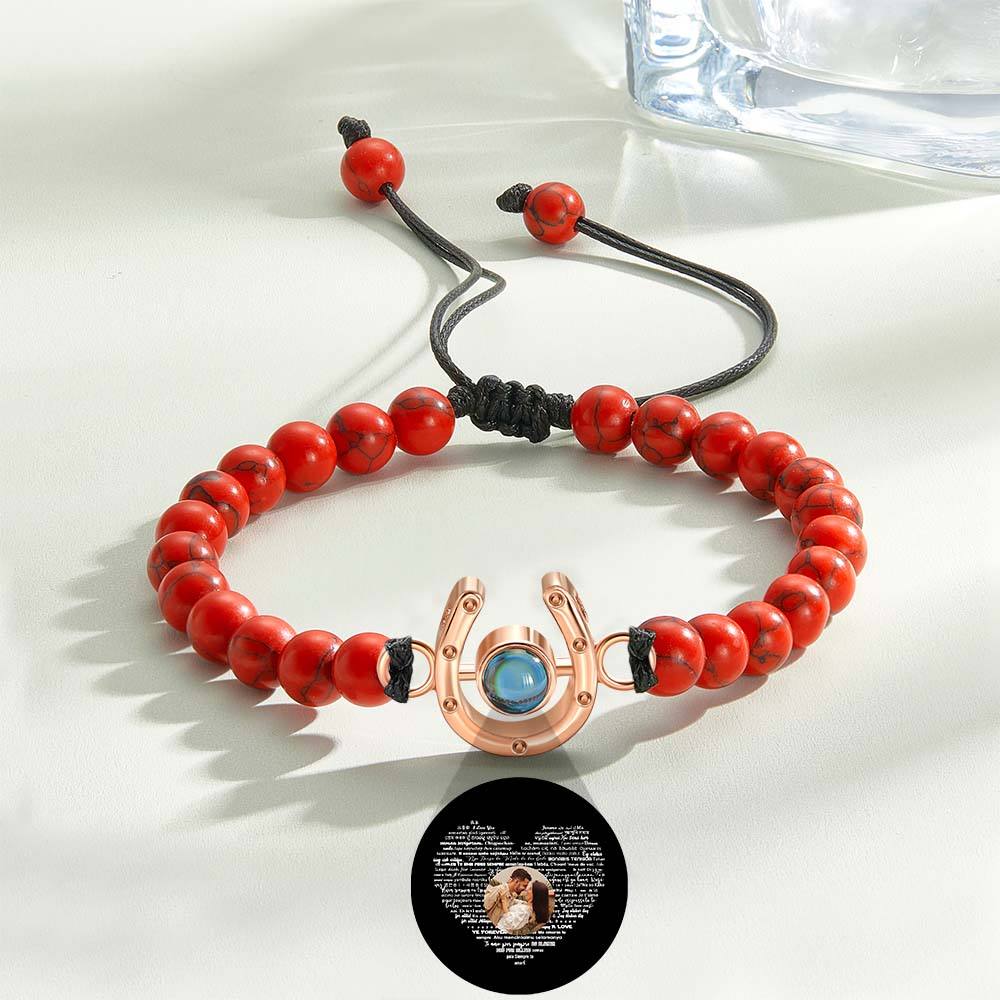 Bracelet personnalisé en forme de fer à cheval avec projection photo