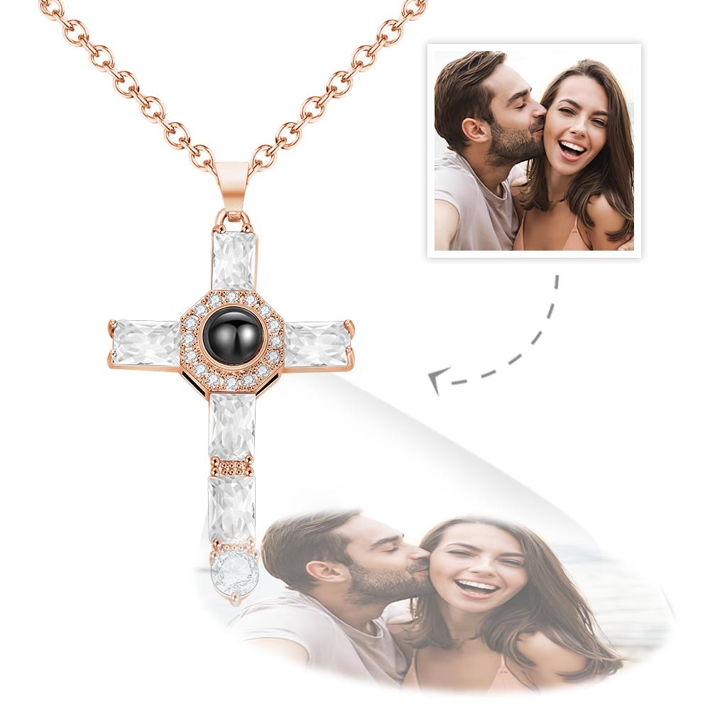 Collier commémoratif croix avec projection photo personnalisée