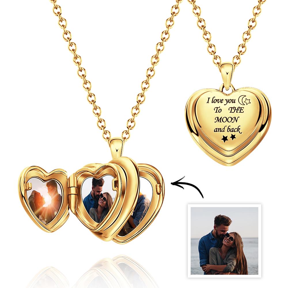Personalized photo locket necklace "I love you to the moon and back" 4 Photos