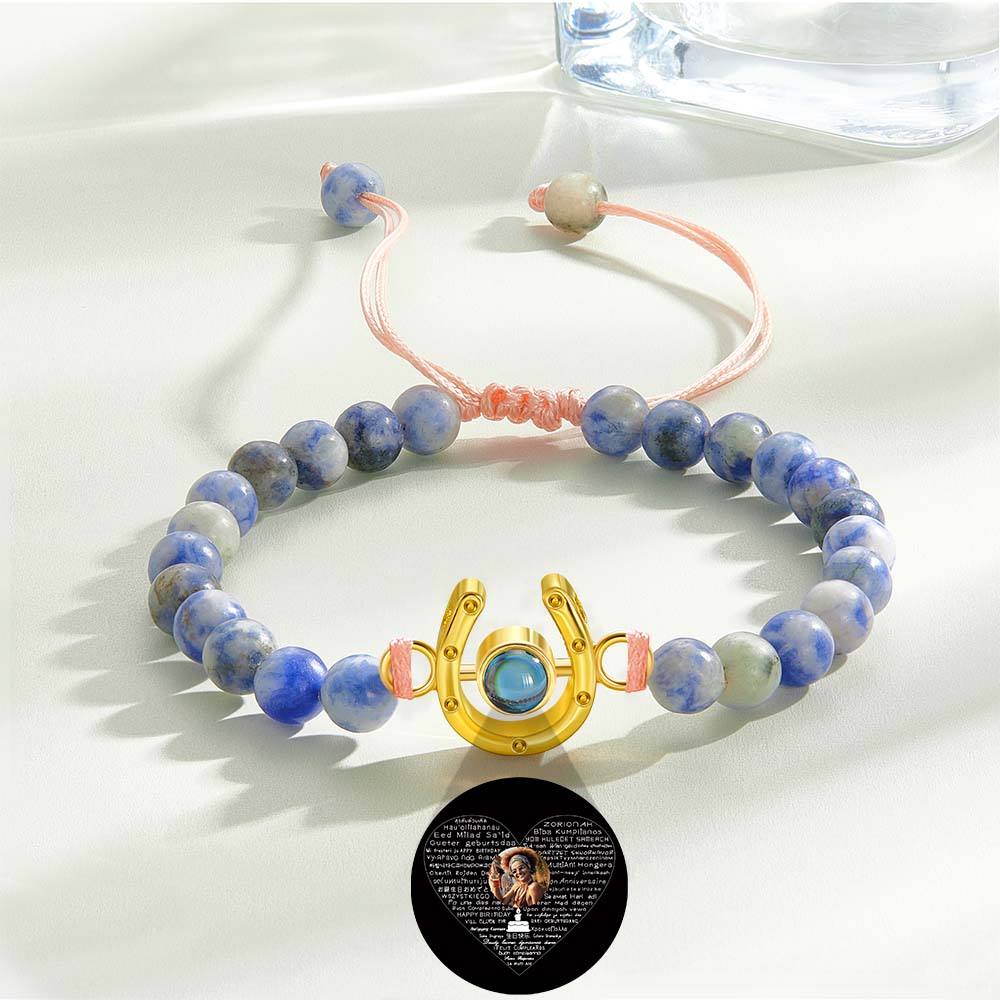 Bracelet personnalisé en forme de fer à cheval avec projection photo