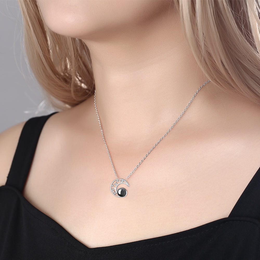 Collier personnalisé lune avec projection photo en argent sterling 925