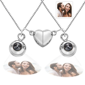 Double Magnetic Couple Necklace with Heart-Shaped Photo Projection