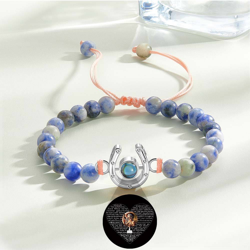 Bracelet personnalisé en forme de fer à cheval avec projection photo