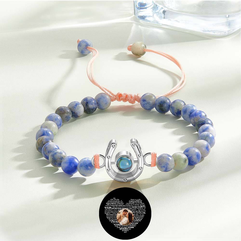 Bracelet personnalisé en forme de fer à cheval avec projection photo