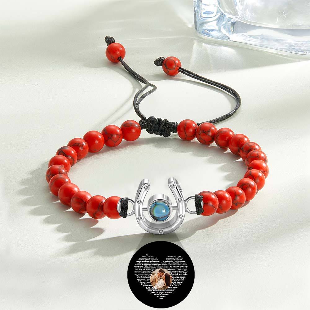 Bracelet personnalisé en forme de fer à cheval avec projection photo