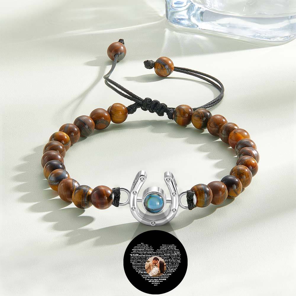 Bracelet personnalisé en forme de fer à cheval avec projection photo