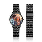 Montre homme personnalisée avec photo gravée, calendrier personnalisé et bracelet en alliage noir