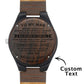 Montre en bois gravée personnalisée avec bracelet en cuir 45 mm