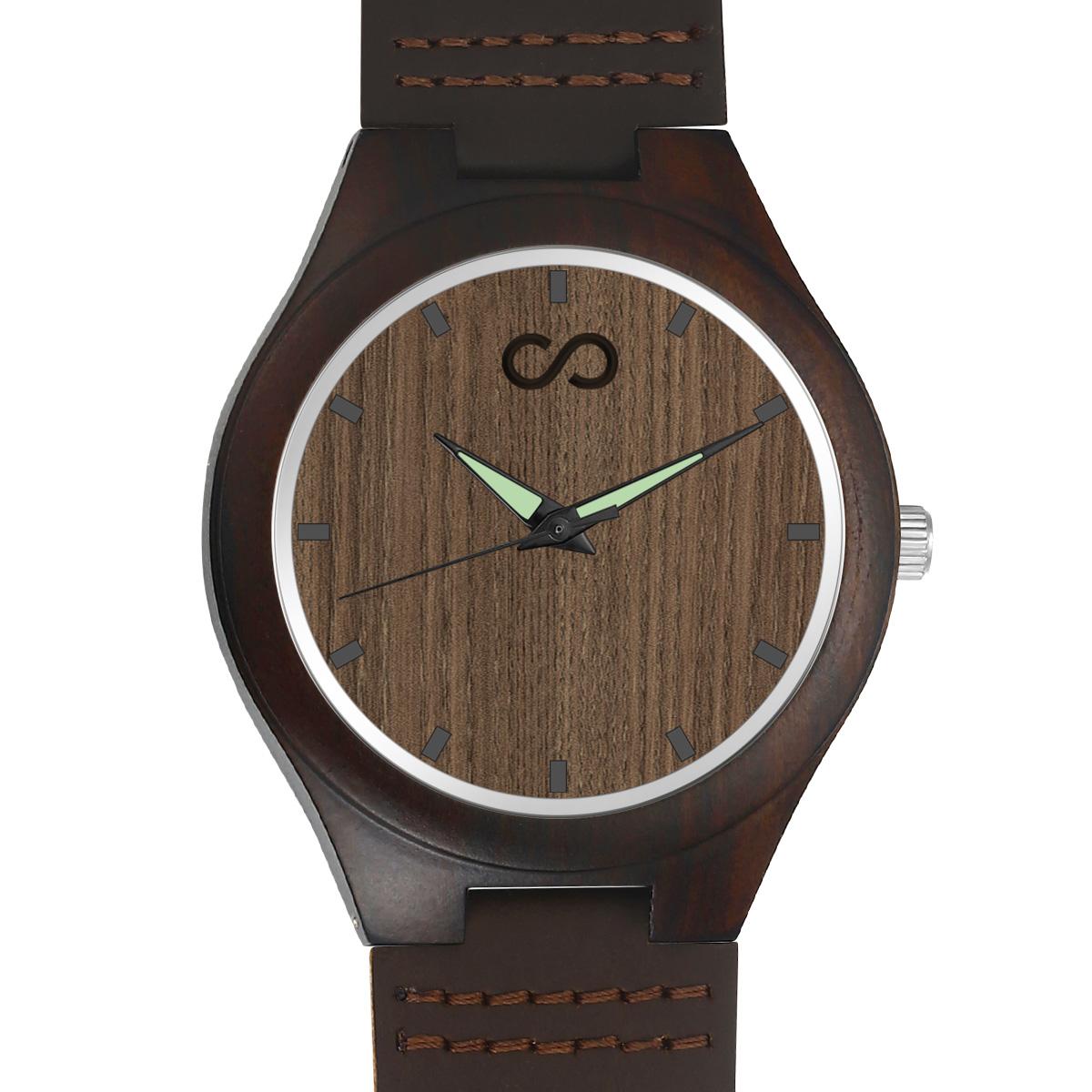 Montre en bois gravée personnalisée avec bracelet en cuir 45 mm