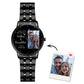 Montre homme 38 mm en alliage noir avec bracelet photo gravé