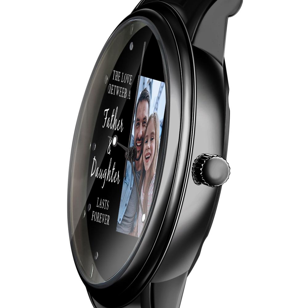 Montre homme 38 mm en alliage noir avec bracelet photo gravé