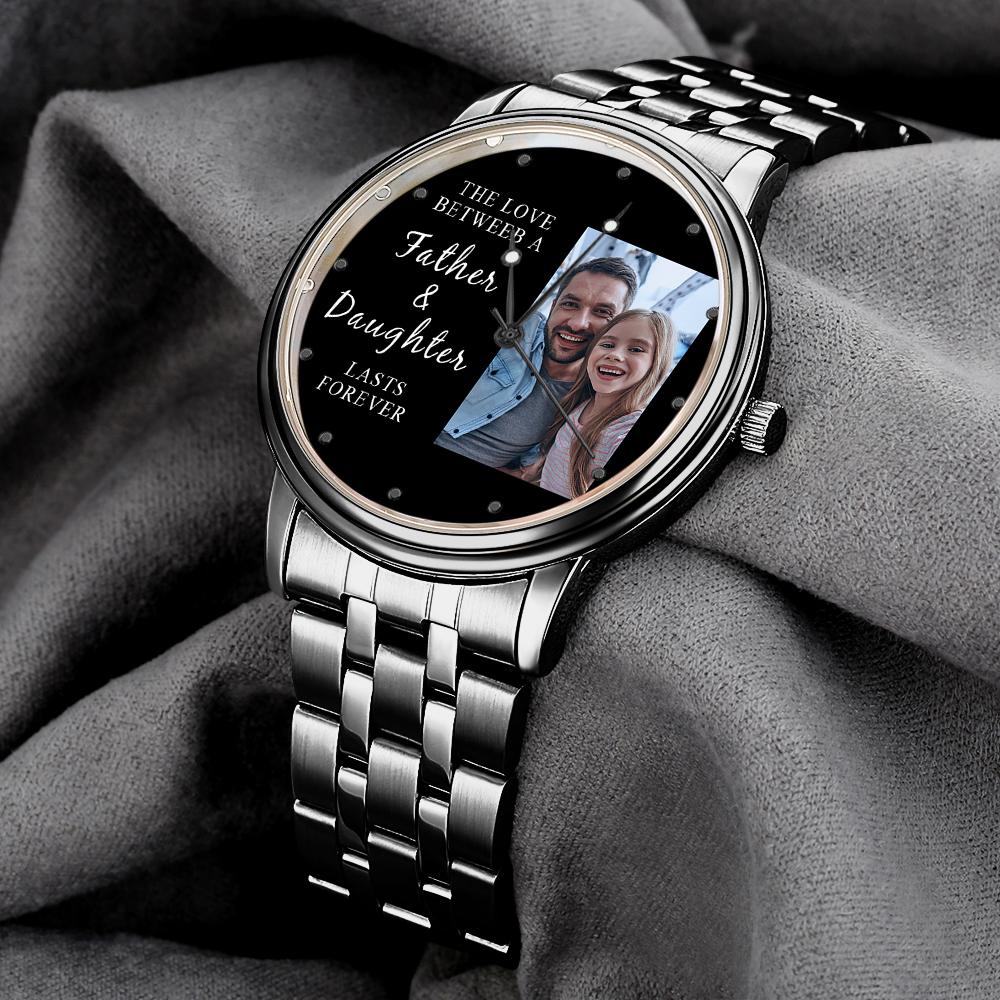 Montre homme 38 mm en alliage noir avec bracelet photo gravé