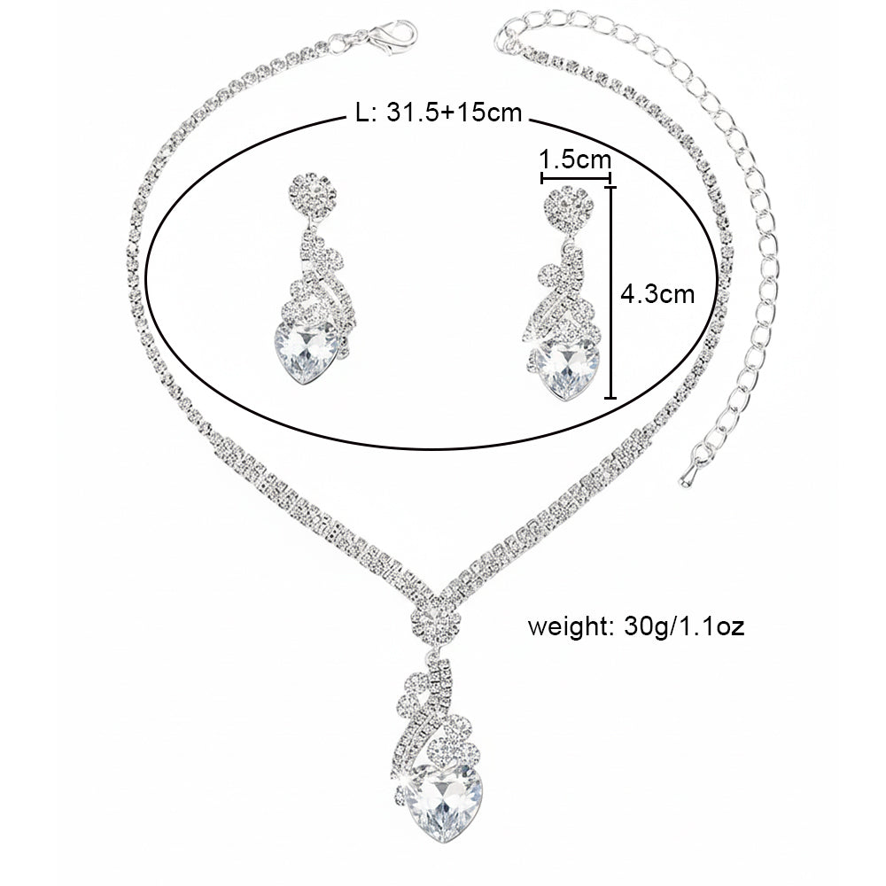 Heart-shaped rhinestone necklace and earrings