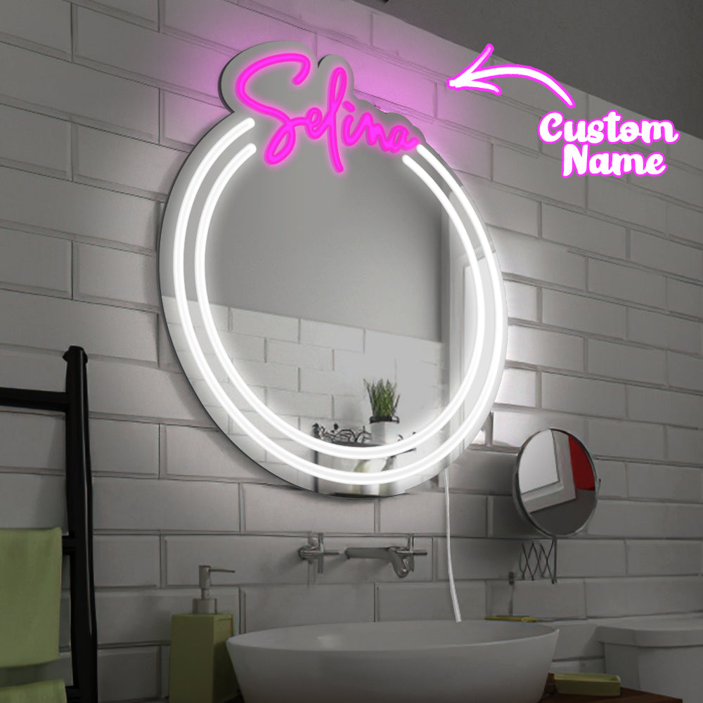 Miroir lumineux personnalisé avec nom, couleur néon LED dimmable