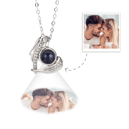 Personalized photo projection necklace with feather angel wings