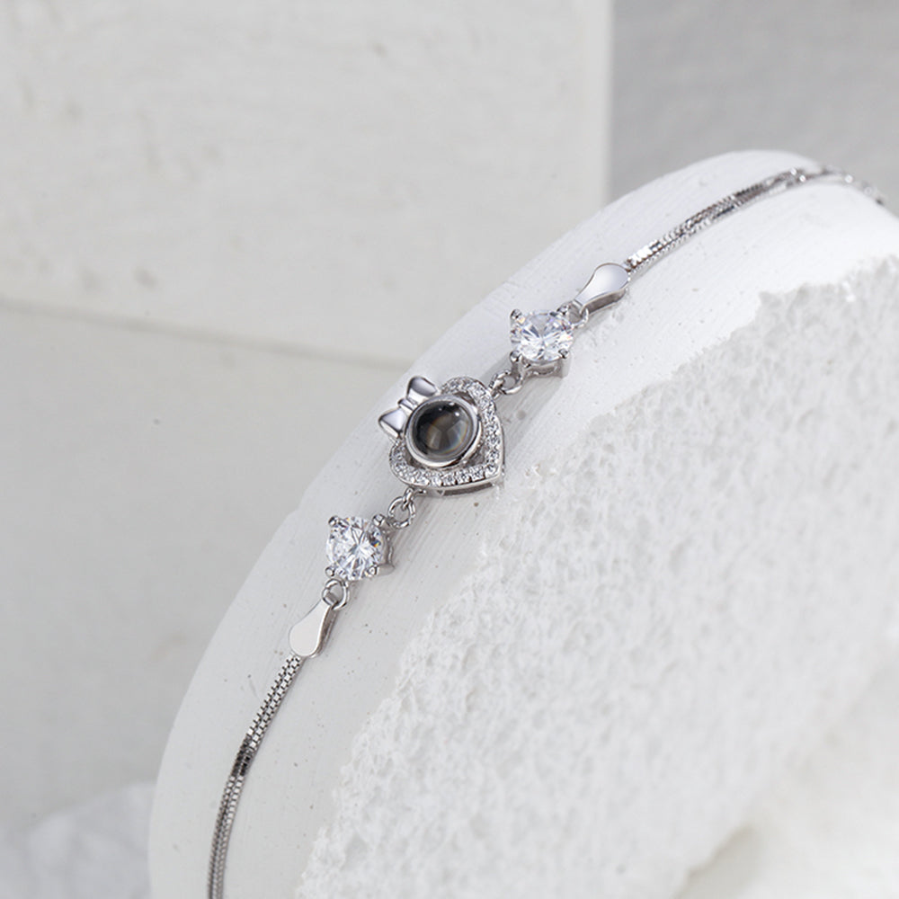 Bracelet à projection  personnalisé en forme de cœur et nœud papillon en argent sterling 925