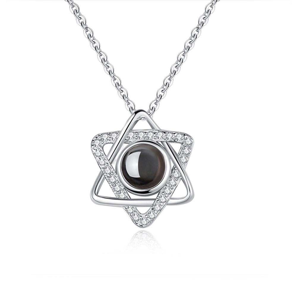 Personalized hexagram pendant necklace with photo projection in 925 sterling silver