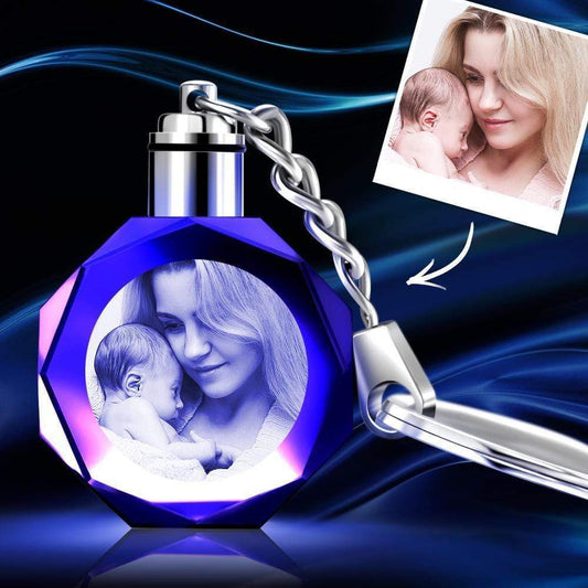 Personalized octagonal crystal keychain with photo