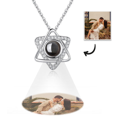 Personalized hexagram pendant necklace with photo projection in 925 sterling silver
