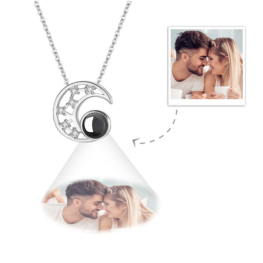 Personalized moon necklace with photo projection in 925 sterling silver