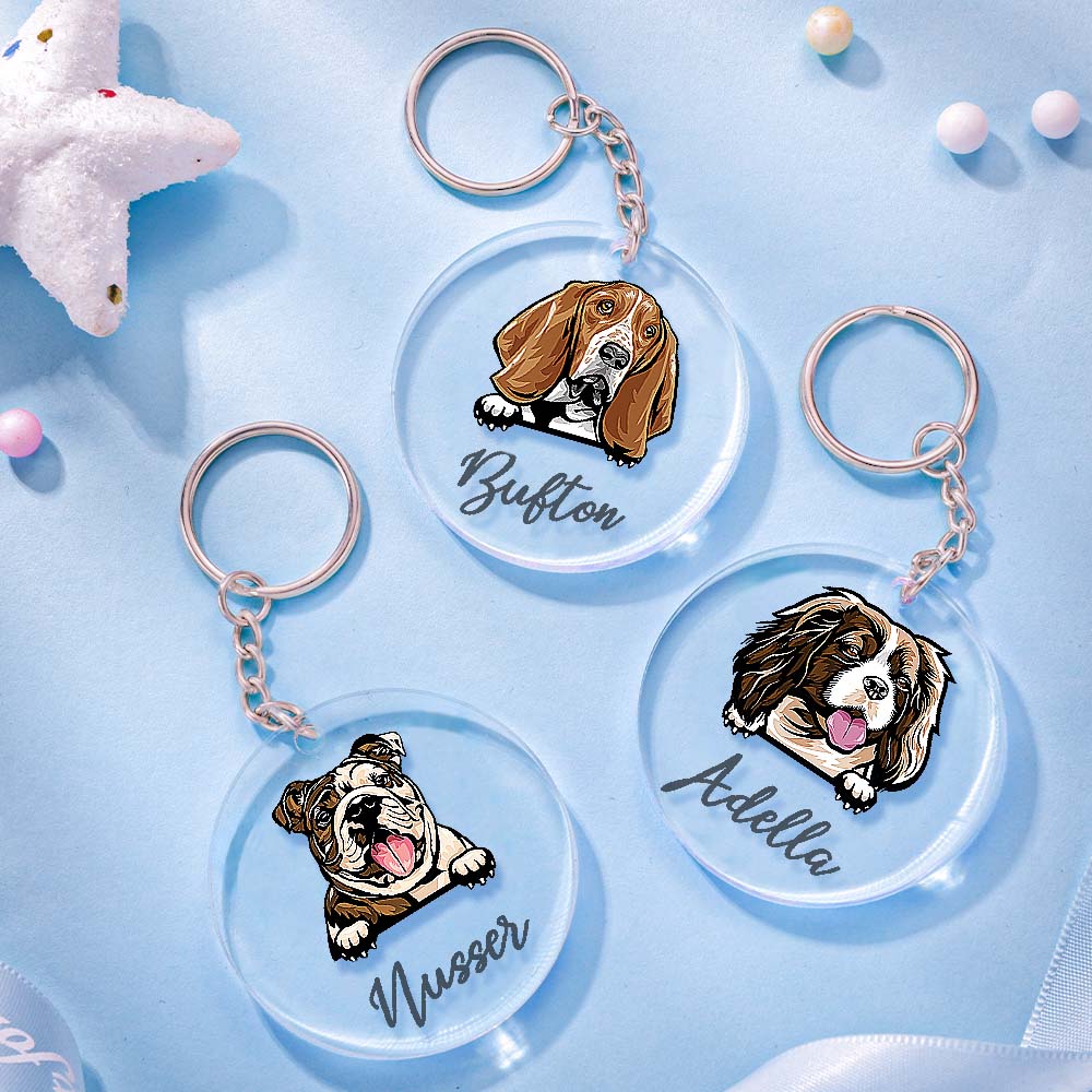 Porte-clés personnalisé avec nom et chien, en acrylique