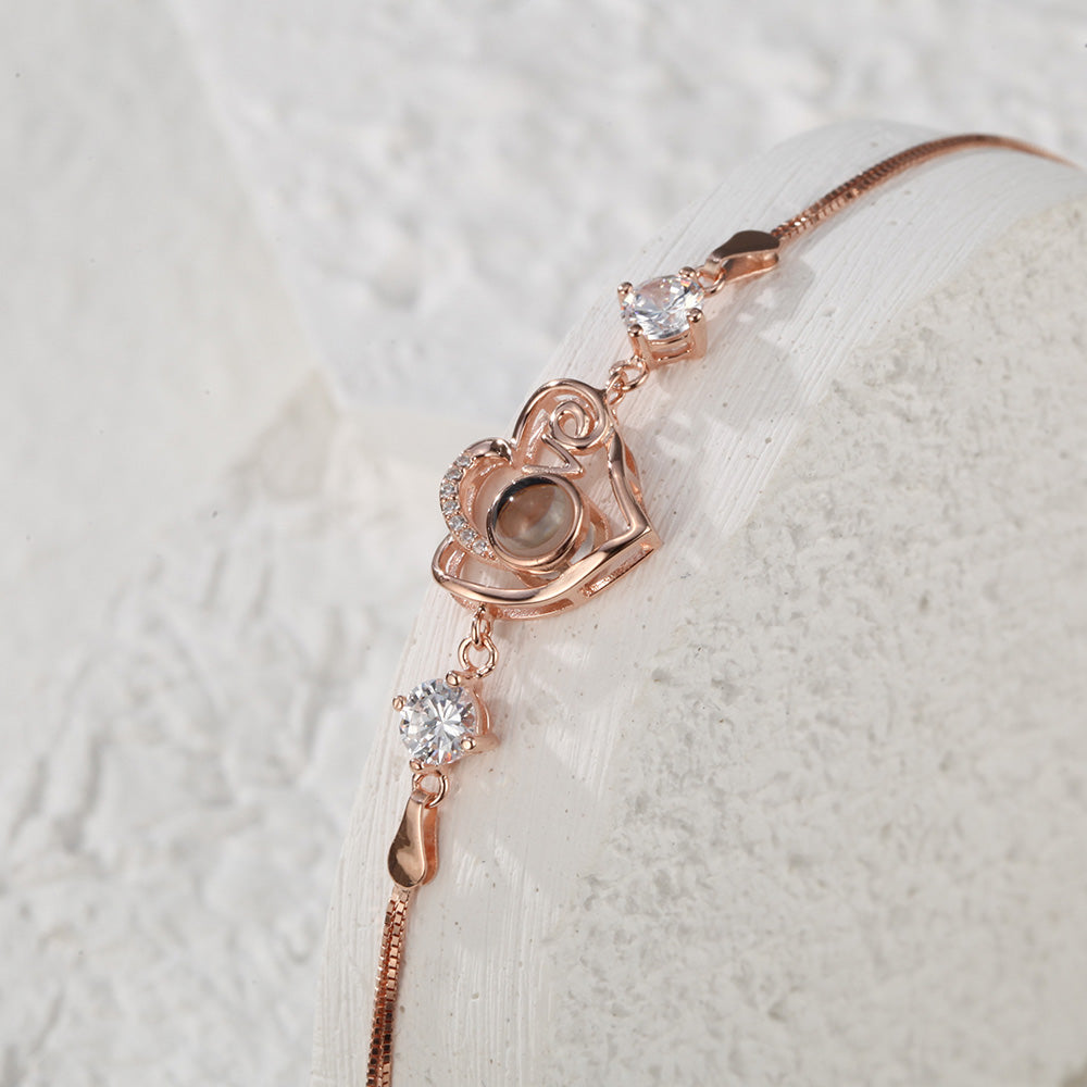 Personalized heart-shaped bracelet with projection in 925 sterling silver