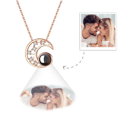 Collier personnalisé lune avec projection photo en argent sterling 925