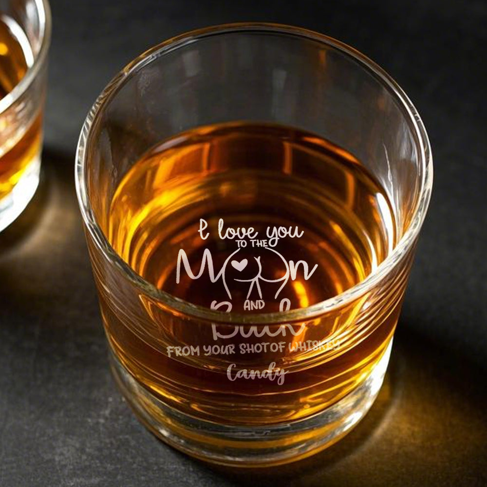 Verre à whisky personnalisé « Je t'aime jusqu'à la lune et retour »